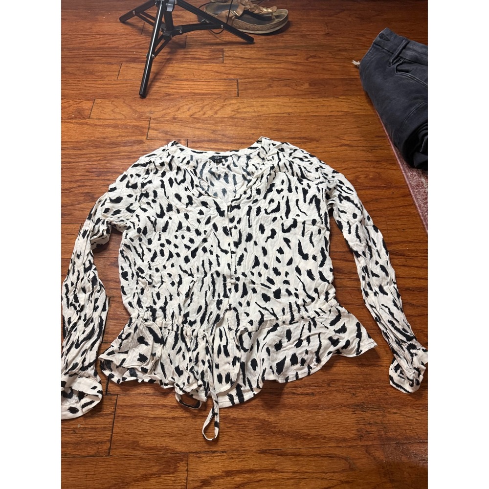 Rails Marti Ivory Cheetah Animal Print Peplum Blouse Top Small